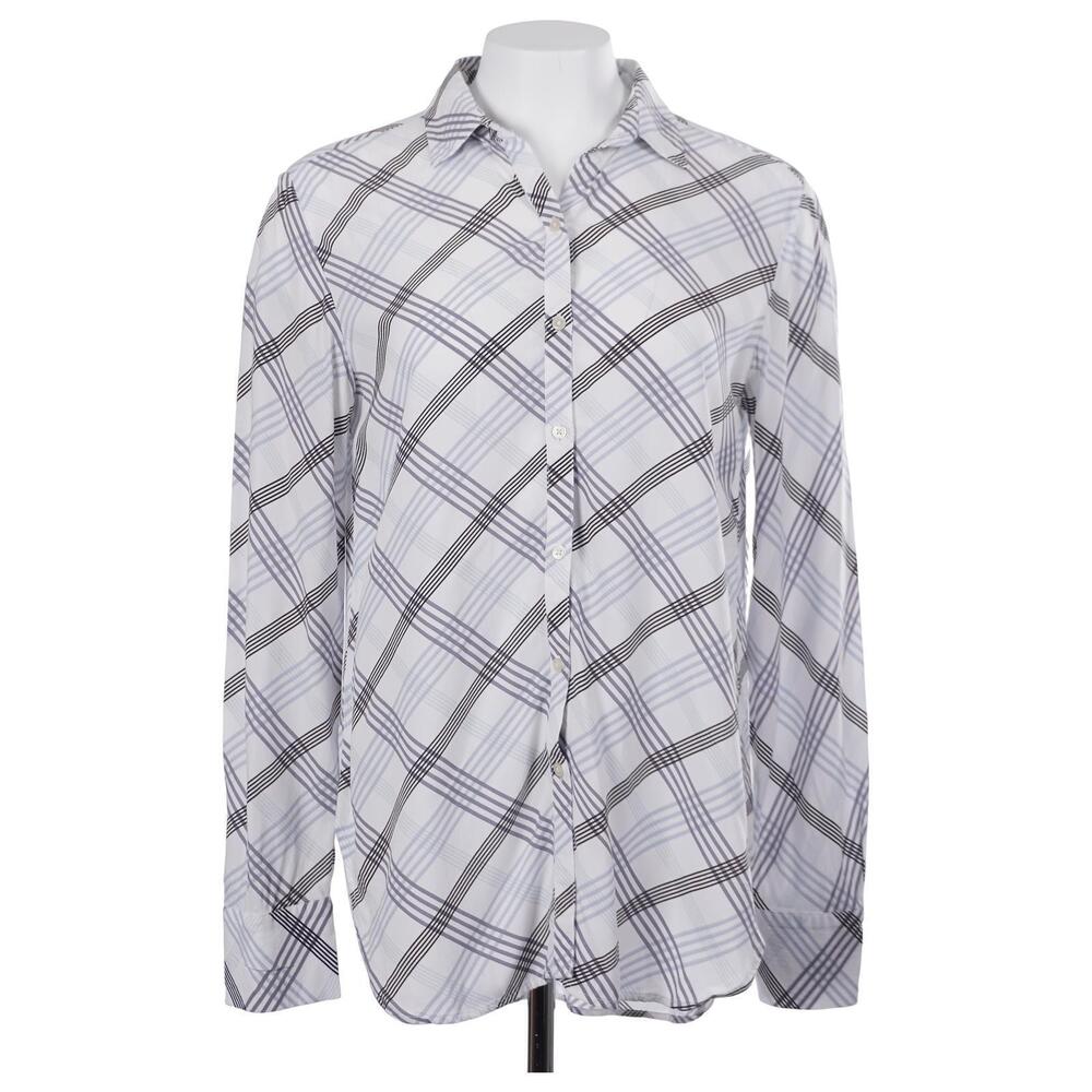 LOFT Top S White Blue Plaid Long Sleeve Button Up Casual Office Shirt
